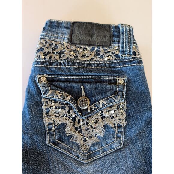 Soundgirl Jeans Women's Size 3 Blue Denim Bootcut Light Wash Embellished Logo - Picture 2 of 9